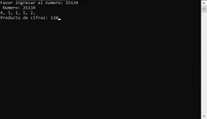 resultado ejecucion programa: producto de digitos