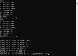 resultado ejecucion programa: total caja registradora