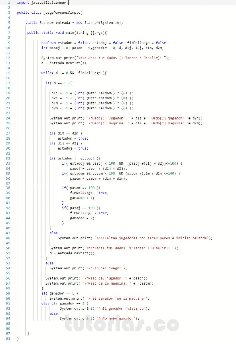 ciclo while – java (juego parques simple) | Tutorias.co