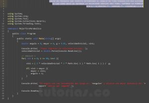 programacion en c#: mejor tiro parabolico