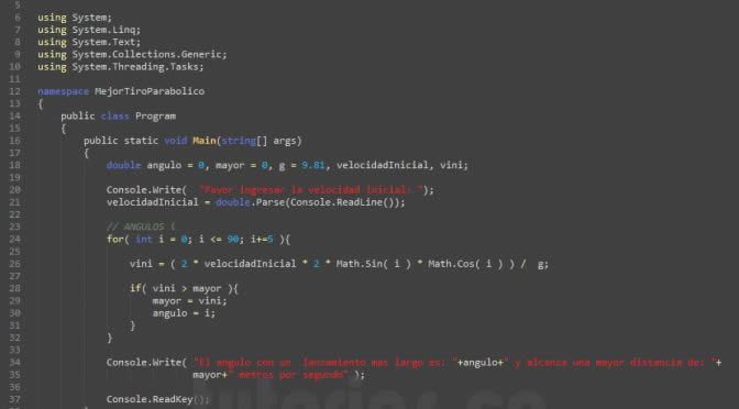 programacion en c#: mejor tiro parabolico