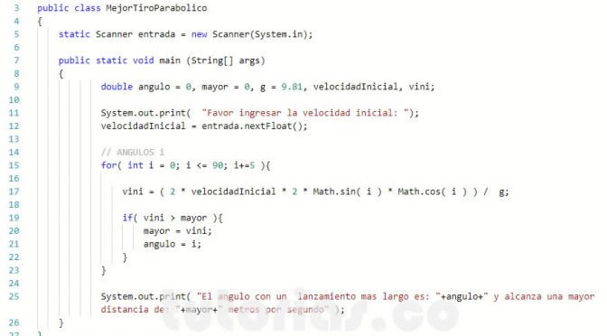 programacion en java: mejor tiro parabolico