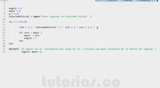 programacion en matLab: mejor tiro parabolico