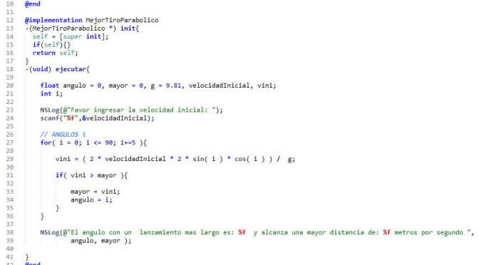 programacion en objective C: mejor tiro parabolico