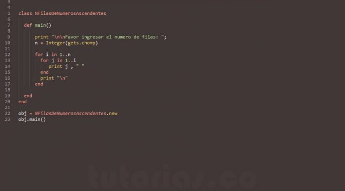 programacion en ruby: n filas de numeros ascendentes