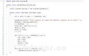 programacion en java: serie fibonacci invertida