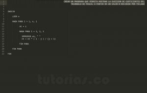 programacion en pseudocodigo: triangulo de pascal