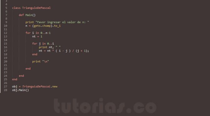 programacion en ruby: triangulo de pascal