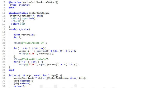 programacion en objective C: vector codificado