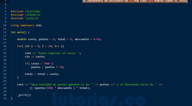 programacion en C++: cantidad puntos y descuento