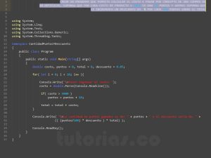 programacion en C#: cantidad puntos y descuento