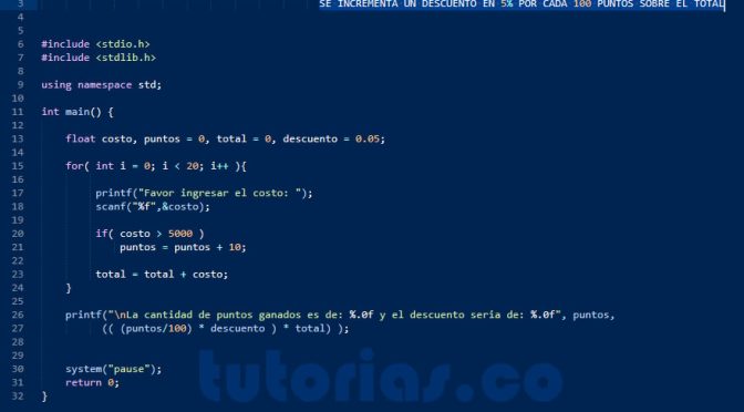 programacion en turbo C: cantidad puntos y descuento