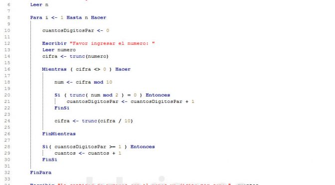 programacion en pseint: cuantos numeros con cifras pares