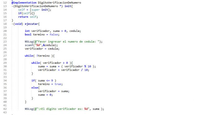 programacion en objective C: digito verificador de una cedula