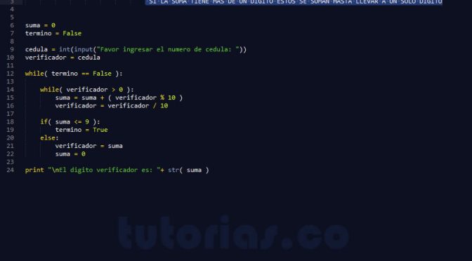 programacion en python: digito verificador de una cedula