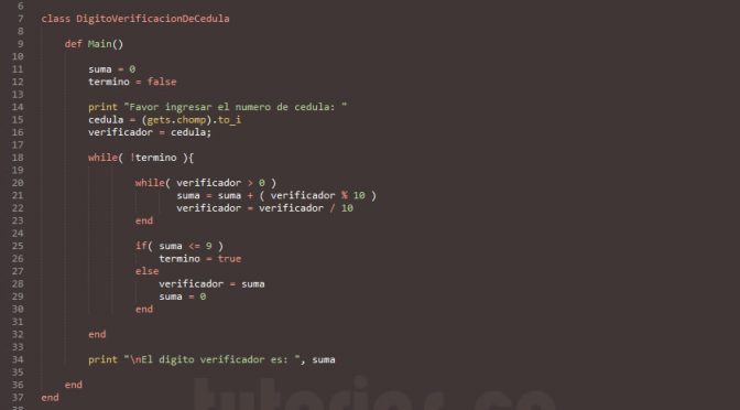 programacion en ruby: digito verificador de una cedula