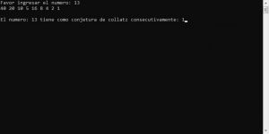 resultado ejecucion programa: demostrar conjetura de collatz