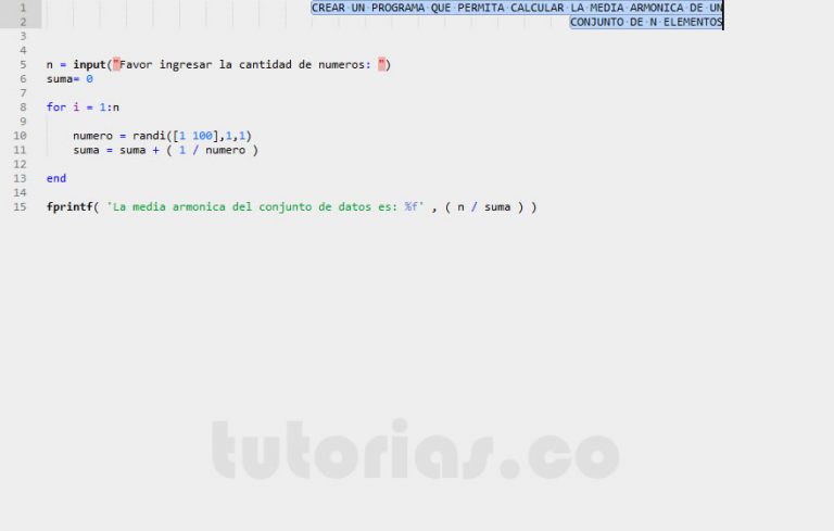 ciclo for – matLab (media armonica) | Tutorias.co