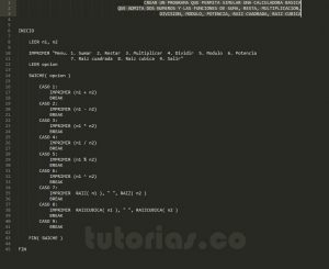 programacion en pseudocodigo: calculadora basica