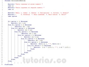 programacion en pseint: calculadora basica