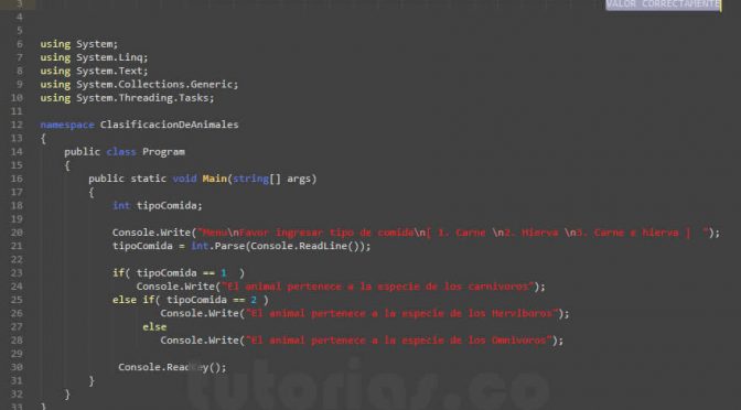 sentencia if-else – visualStudio c# (clasificacion de animales)