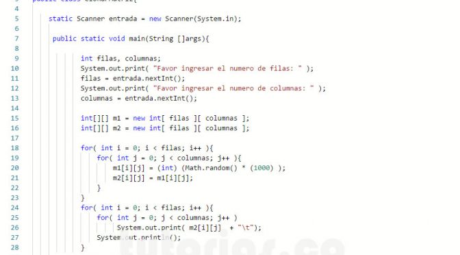 ciclo for – java (clonar una matriz)