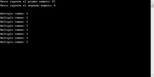 resultado ejecución programa: multiplos comunes