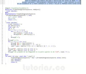 programacion en objective C: promedio diagonales superiores de una matriz