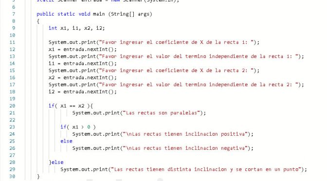 sentencia if-else – java (rectas paralelas)