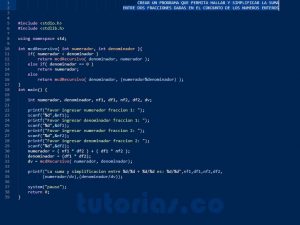 programacion en turbo C: suma y simplificacion de fracciones