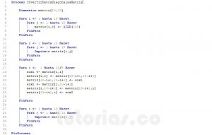 programacion en pseint: invertir datos diagonales de una matriz