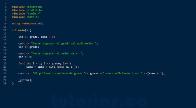 ciclo for – visual C++ (valor polinomio completo)