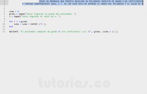 programacion en matLab: valor polinomio completo