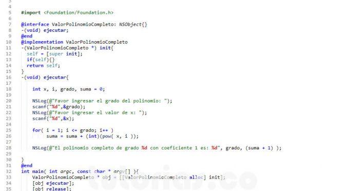 programacion en objective C: valor polinomio completo