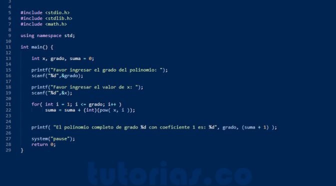 programacion en turbo C: valor polinomio completo