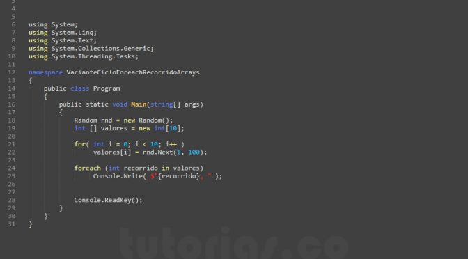 arrays – visualStudio c# (variante ciclo foreach)