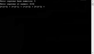 resultado ejecución programa: expresar en base cualquier sistema numérico
