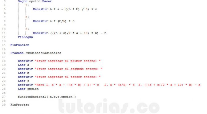 programacion en pseint: funciones racionales