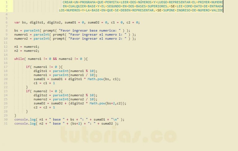 ciclo while + javascript (representar dos bases numericas a base ...