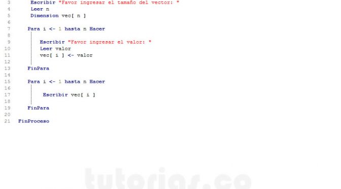 programacion en pseint: inicializacion manual de vector