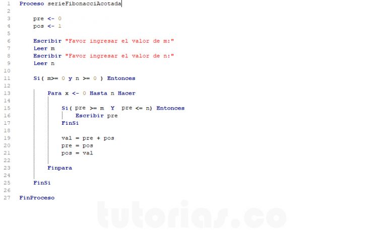 Ciclo Para – PSeint (serie Fibonacci Acotada) | Tutorias.co