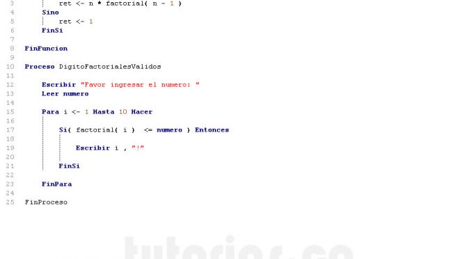 programacion en pseint: digitos de factoriales validos