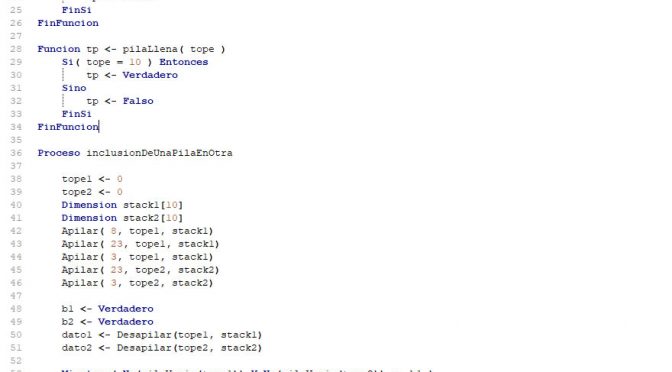 programacion en pseint: inclusion de una pila en otra