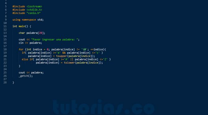 programacion en c++: invertir mayusculas y minusculas