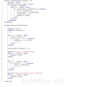 programacion en pseint: ordenar pares de un vector