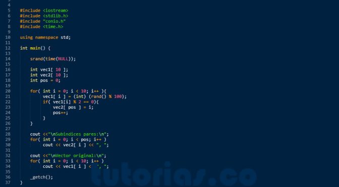 programacion en C++: vector de subindices elementos pares