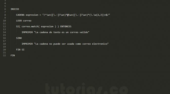 programacion en pseudocodigo: expresion regular correo electronico
