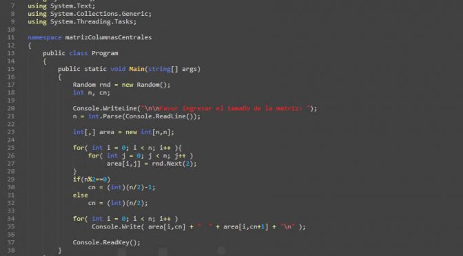 programacion en c#: matriz columnas centrales