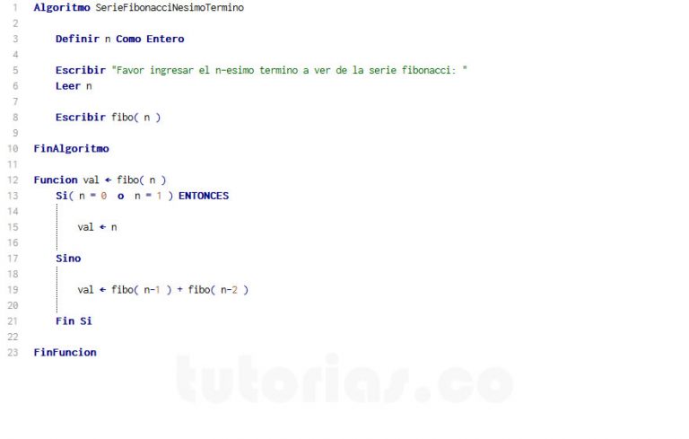 Recursividad – PSeint (funcion Fibonacci Nesimo Termino ) | Tutorias.co