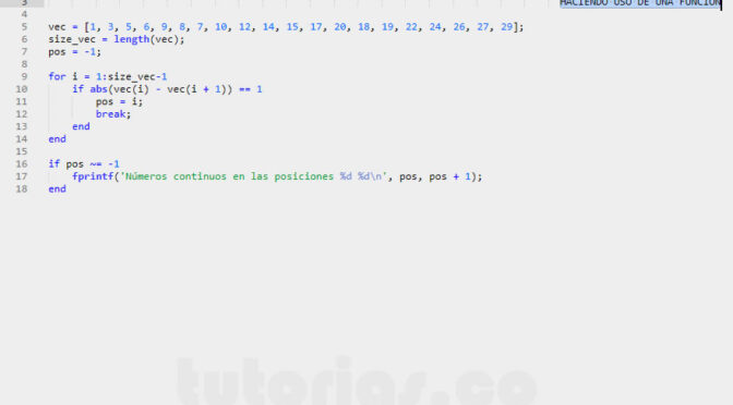 arrays – matLab (posicion de numeros continuos en vector)